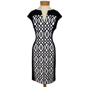 NWT Connected Apparel Sz 12 Black and White Geometric Sleeveless Sheath Dress